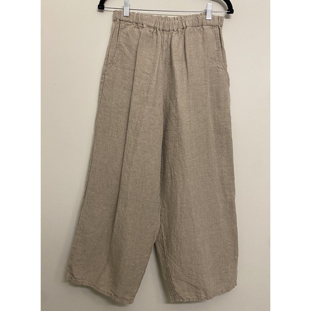 Flax By Jeanne Engelhart 100% Linen Pants Women’s S Beige Brown Pull On Balloon